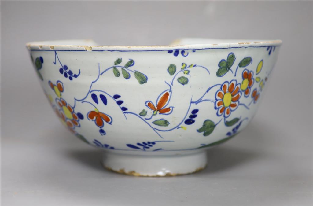 An 18th century English Delft punch bowl, diameter 26cm